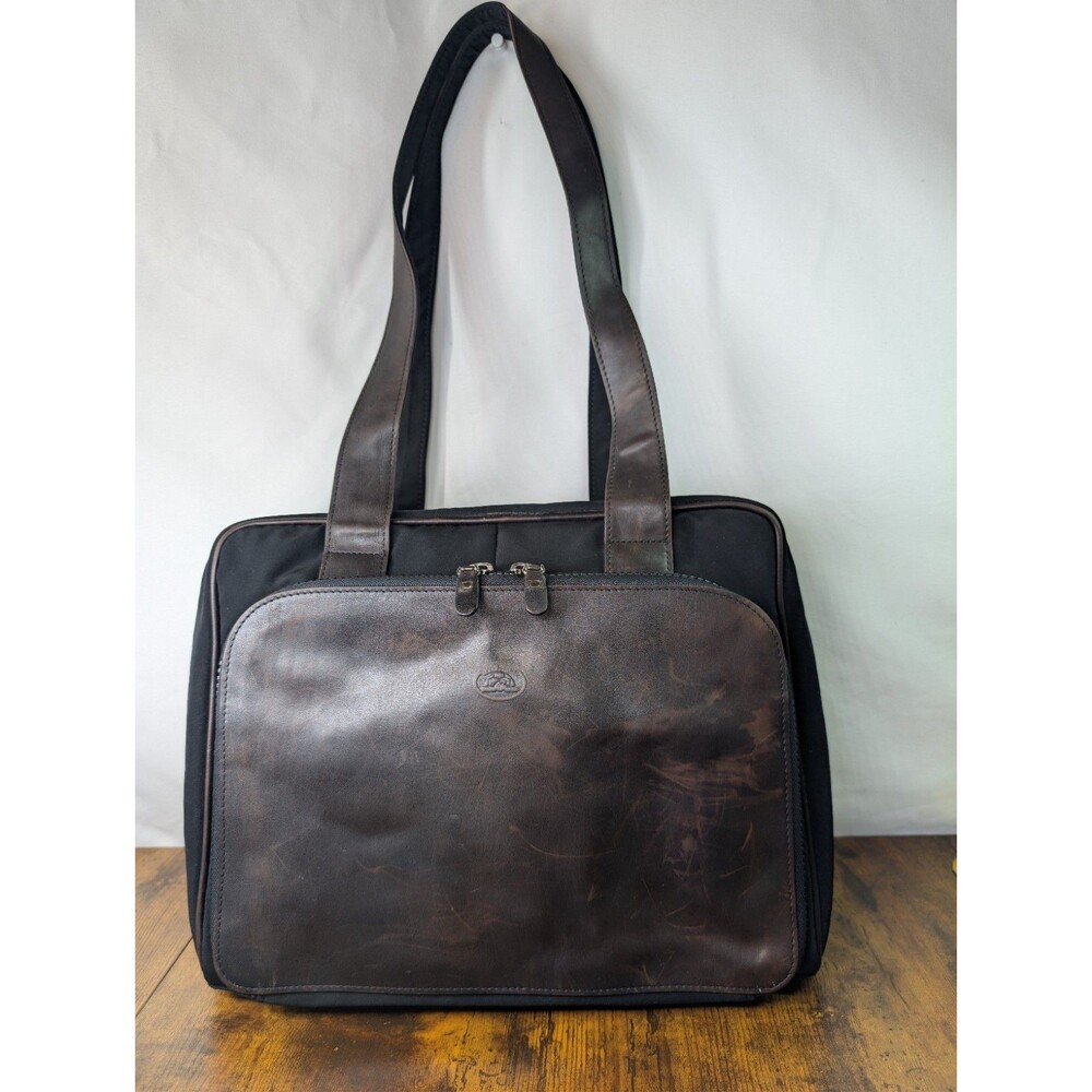 Tony Perotti Lost & Found Leather & Nylon Laptop Bag Tote Briefcase Brown Black